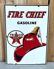 Texaco (white-T) Fire Chief Gasoline Porcelain Pump Sign (TAC)