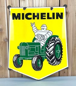 Michelin w/Bibendum riding a Tractor Porcelain Sign (TAC)