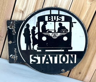 Public Service Bus Station w/Image Porcelain Sign (TAC)