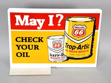 Phillips 66 "May I? Check Your Tires Metal Pump Topper Sign (TAC)