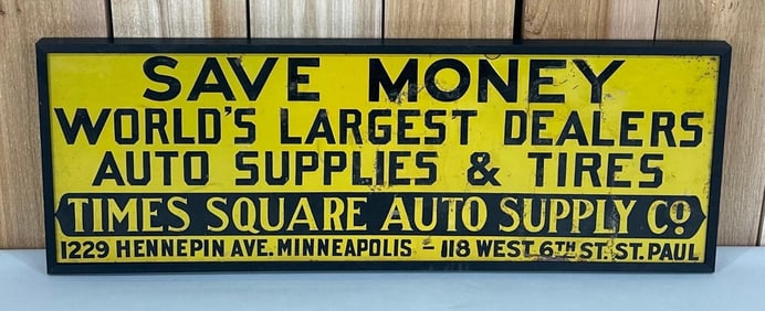 Save Money "Times Square Auto Supply Co." Metal Sign