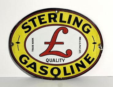 Sterling Gasoline w/"L" Logo Porcelain Pump Sign