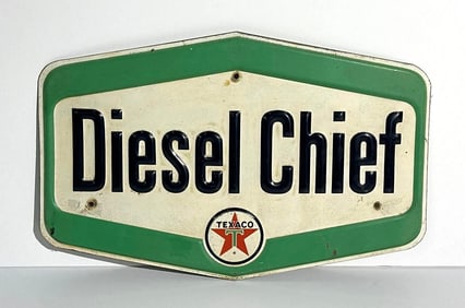 Texaco Diesel Chief w/Round Logo Metal Pump Sign