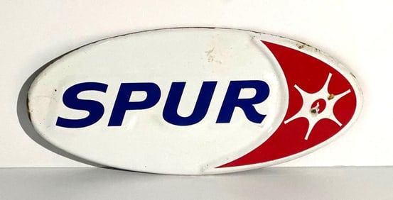 Spur (gasoline) w/Logo Porcelain Pump Sign
