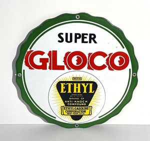 Super Gloco w/ethyl Logo Porcelain Pump Sign