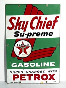 Texaco (white-T) Sky Chief w/Petrox Porcelain Pump Sign