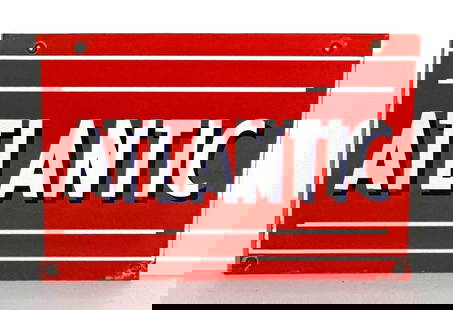 Atlantic w/Straight Lines Porcelain Pump Sign: rated 9, 9&#34;x13&#34;, the SSP sign has good color and gloss, field is clean, tiny chips around the perimeter. This lot can be picked up in Tidioute, PA on September 18 - 22 or this lot can be taken
