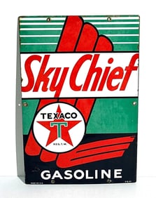 Texaco (white-T) Sky Chief Gasoline Porcelain Pump Sign