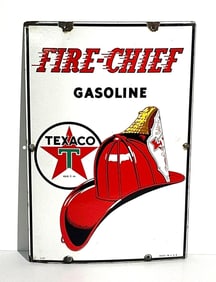 Texaco (white-T) Fire Chief Gasoline Porcelain Pump Sign