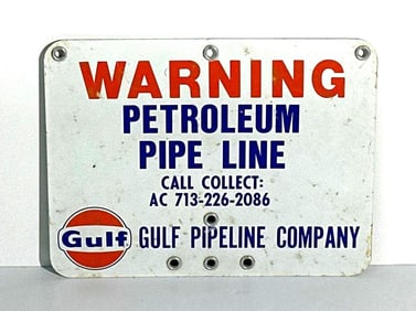 Gulf w/Logo Waring Pipe Line Metal Sign