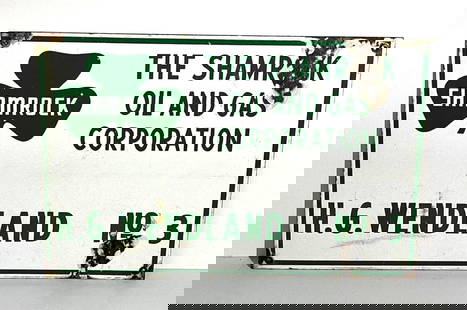 Shamrock Porcelain Well Sign: rated 7.5, 12&#34;x18&#34;, the SSP sign has good color and some gloss, has large chips. This lot can be picked up in Tidioute, PA on September 18 - 22 or this lot can be taken back to our facility to