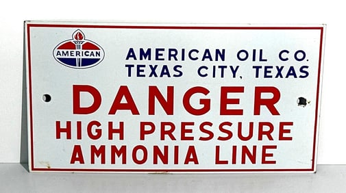 American OIl Danger Ammonia Line Porcelain Sign