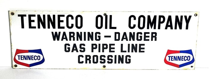 Tenneco Oil Company Porcelain Pipe Line Sign