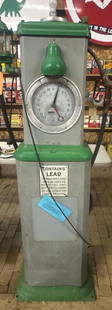 Martin & Schwartz Model #? Clock Face Gas Pump: old repaint, 74&#34;T., metal is straight, no name plate, faces have wear, no pump, has original spinner gauge, black hose and brass nozzle. This Lot must be picked up in Tidioute, PA on September 18