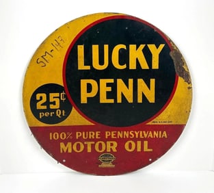 Rare Lucky Penn Motor Oil 25¢ per Qt. Metal Sign