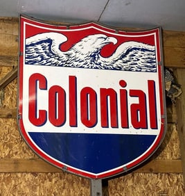 Colonial w/Eagle Logo Porcelain Identification Sign & Pole