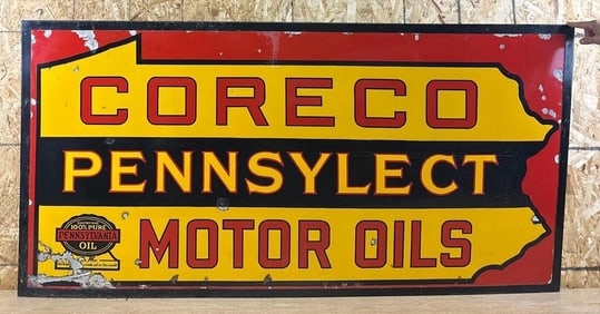 Large Coreco Pennsylect Motor Oil Porcelain Sign