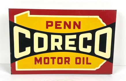 Coreco Penn Motor Oil w/Image Metal Flange Sign