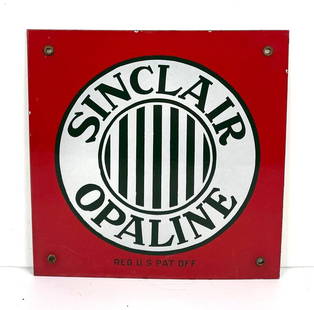 Sinclair Opaline w/Strips Porcelain Sign: rated 9.25, 12"x12", the SSP sign has excellent color and gloss, field is clean, has a couple tiny chips around the perimeter. This lot can be picked up in Tidioute, PA on September 18 - 22