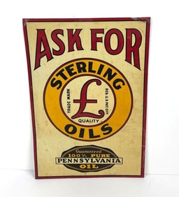Ask For Sterling Oils w/Logo Metal Tacker Sign