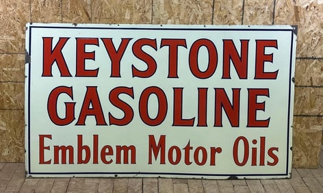 Rare Large Keystone Gasoline Emblem Motor Oil Porcelain Sign