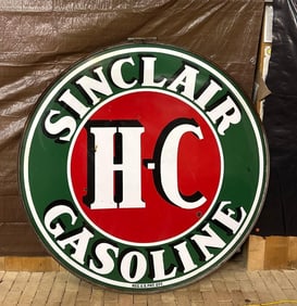 Large Sinclair H-C Gasoline Porcelain Identification Sign w/Ring