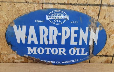 Rare Warr-Penn Motor Oil Porcelain Sign