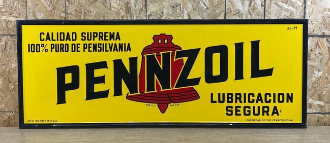 Spanish Pennzoil w/Red Bell Metal Sign