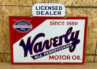 Waverly All Pennsylvania Motor Oil "Licensed Dealer" Porcelain SIgn