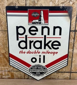 Penn Drake "the double mileage" Oil w/Logo Metal Sign