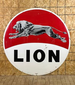 Lion (gasoline) w/Leaping Lion Logo Porcelain Identification Sign