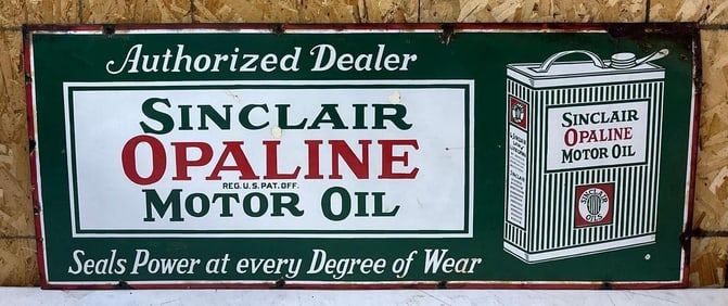 Sinclair Opaline Motor Oil w/Flat Can Porcelain Sign
