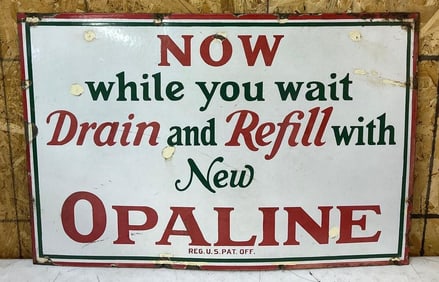 (Sinclair) Drain & Refill with New Opaline Porcelain Sign