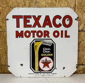 Texaco Motor Oil "Clean, Clear Golden" Porcelain Sign