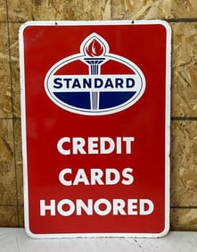 Standard Credit Cards Honored w/Logo Porcelain Sign