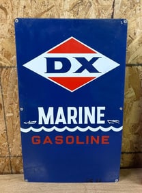 D-X Marine Gasoline w/Boats Porcelain Pump Sign