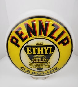 Pennzip Ethyl Gasoline 13.5" Glass Body Gas Pump Globe