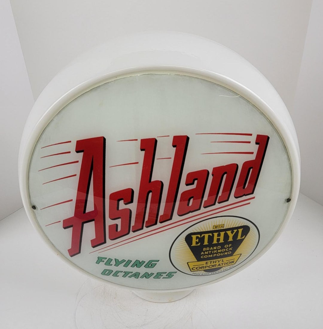 Ashland Flying Octanes Ethyl 13.5" Glass Body Gas Pump Globe (1 of 5)