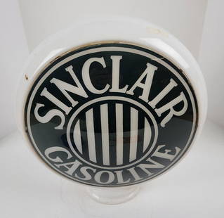 Sinclair Gasoline 13.5" Glass Body Gas Pump Globe: Display lens has minor edge wear, reverse and narrow glass body are broken badly with missing glass. This Lot must be picked up in Tidioute, PA on September 18 - 22.
