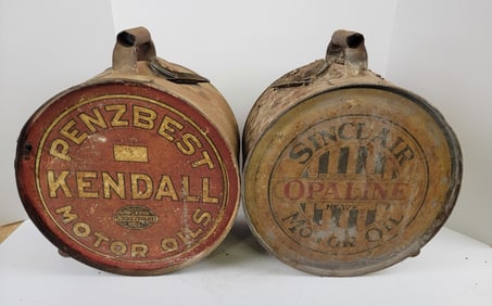 Kendall and Sinclair Five Gallon Rocker Oil Cans