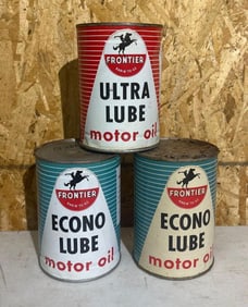 3-Frontier Motor Oil One Quart Round Metal Cans