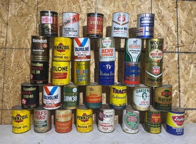32-Different Composite One Quart Motor Oil Cans