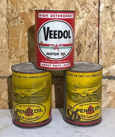 2--Pennzoil w/DC-3 One Quart Round Metal Cans & Veedol