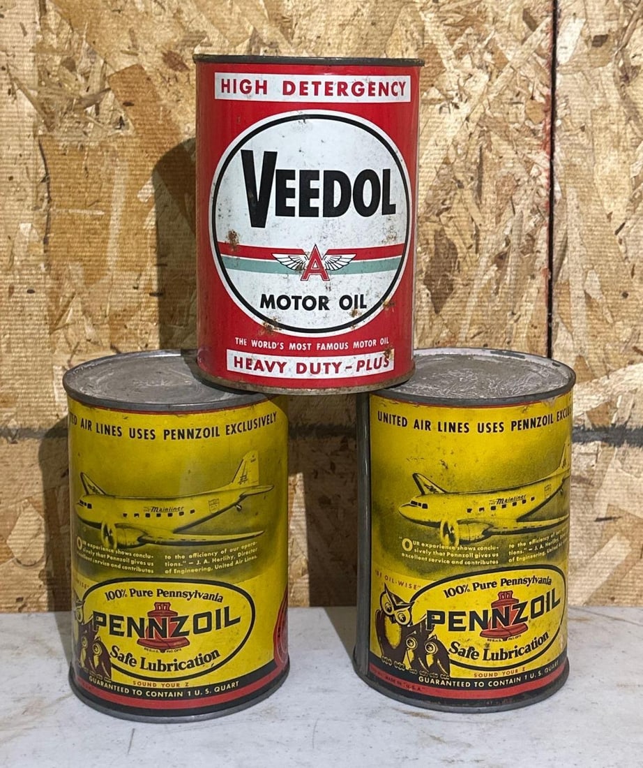 2--Pennzoil w/DC-3 One Quart Round Metal Cans & Veedol (1 of 3)