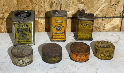 Box Lot of Older One Pound Grease Cans & More