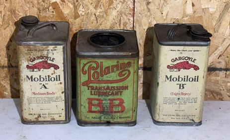 Mobiloil "A" "B" & Polarine Grease Square Metal Cans