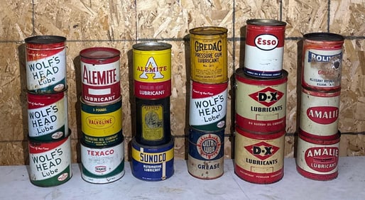 18-Different Size 5 to 10 lb Grease Metal Cans