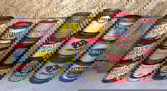 18-Different Size 5 to 10 lb Grease Metal Cans: rated 7, all different conditions and sizes, 3/4 are full. This Lot must be picked up in Tidioute, PA on September 18 - 22.