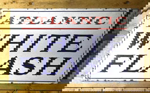 Atlantic White Flash Porcelain Sign: 42&rdquo; x 72&rdquo;, Single Sided Porcelain Sign, has good color and gloss, shows some chips, nice example. This Lot must be picked up in Tidioute, PA on September 18 - 22.
