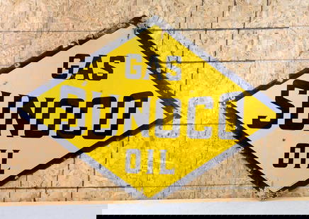 Sunoco Gas Oil Porcelain Sign: rated 7, 47&#34;x72&#34;, the SSP diecut sign has good color and some gloss, has chips, minor crazing and a minor cease in &#34;gas&#34;, marked Beaver Enamel. This Lot must be picked up in Tidioute,